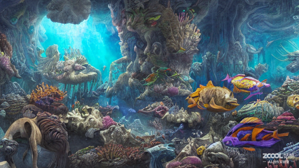 深海奇幻之旅，科技幻想画中的海底创想,在广阔无垠的深海深渊，藏匿着一个鲜为人知的神秘领域，在这片充满奇幻色彩的海底世界中，斑斓多姿的珊瑚森林、神秘莫测的深海生物，以及人类尚未触及的未知领域交织在一起，构成了一个令人神往的海底秘境，近年来，随着科技的飞速发展，人们开始运用先进的科技手段，将这个神秘的海底世界搬上画布，创作出一幅幅令人叹为观止的海底科技幻想画作，本文将带领您走进这个奇幻的海底创作世界，感受科技与幻想的完美交融。,海底创作科技幻想画,第1张